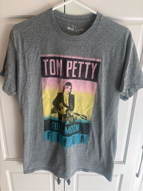 Hybrid Apparel Gray Tom Petty Graphic Dog Tee with Pink, Yellow & Blue Print